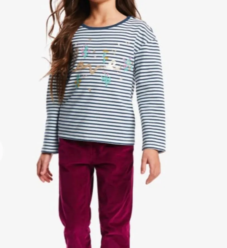 John Lewis Girls Navy Breton Stripe with Sparkle Love Embellishment Long Sleeve Tops