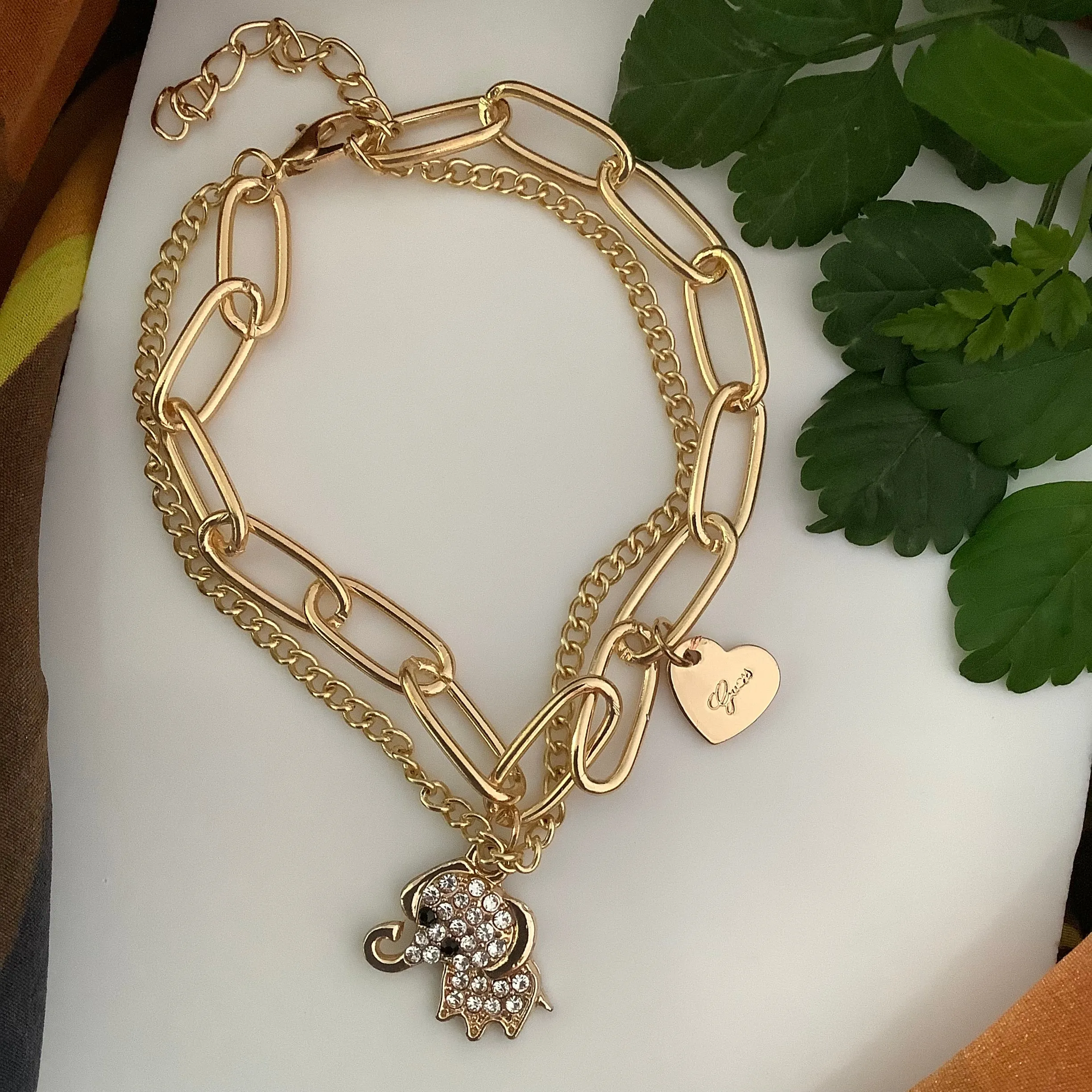 K-POP Fashion Jewellery - Beautiful Golden Charms Bracelet Gajanan