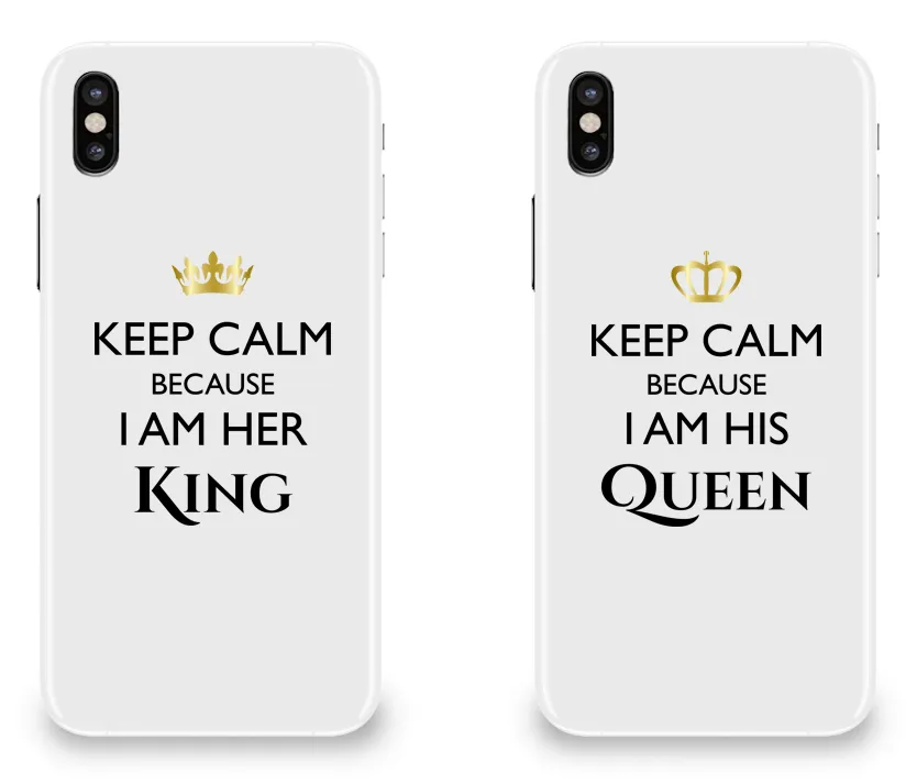 Keep Calm I Am Her King & His Queen - Couple Matching Phone Cases