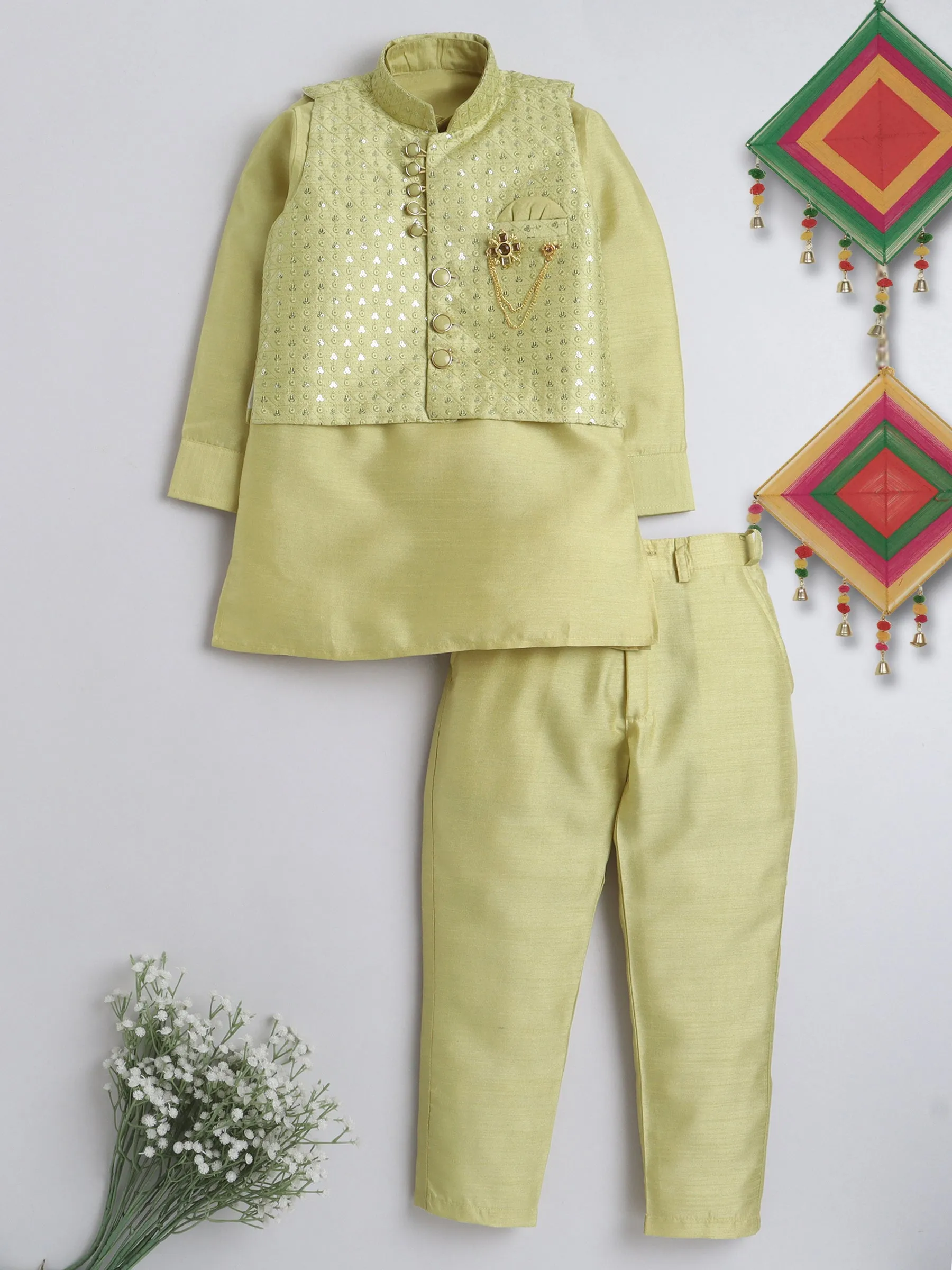 Kids Ethnic Cotton Silk Blend Nehru Modi Jacket Kurta & Pyjama Set for Boys