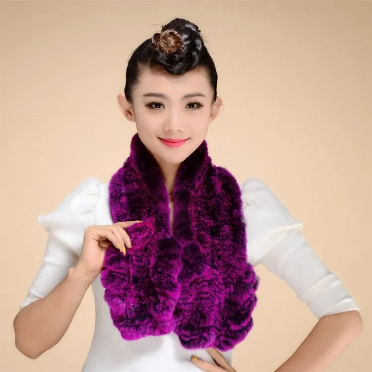 Knitted Real REX Rabbit Fur Scarf Tight Knitted  Wrap Cape Shawl Neck Warmer Women Children Scarf FS14519