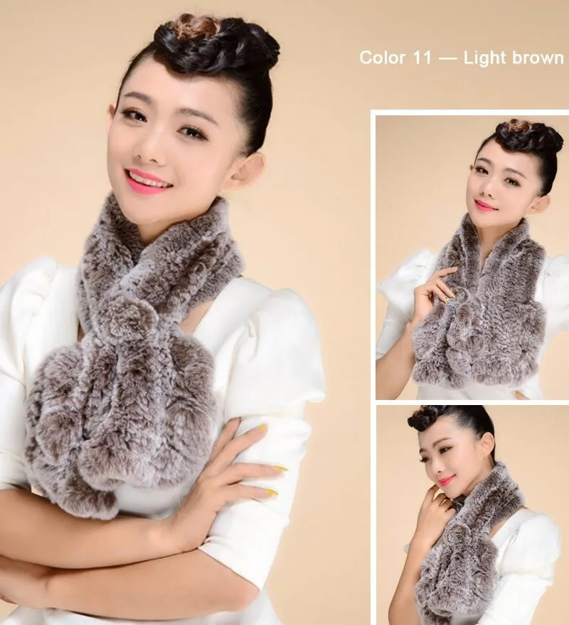 Knitted Real REX Rabbit Fur Scarf Tight Knitted  Wrap Cape Shawl Neck Warmer Women Children Scarf FS14519