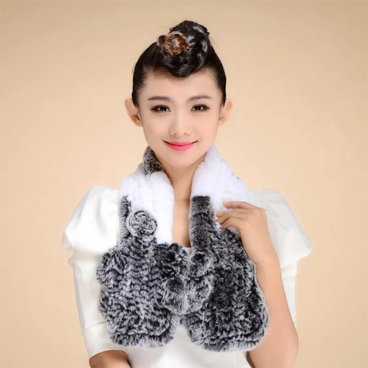 Knitted Real REX Rabbit Fur Scarf Tight Knitted  Wrap Cape Shawl Neck Warmer Women Children Scarf FS14519