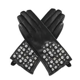 Leather Glove with Multi Jewels