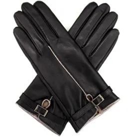 Leather Touch Screen Glove w/ Buckle-Black