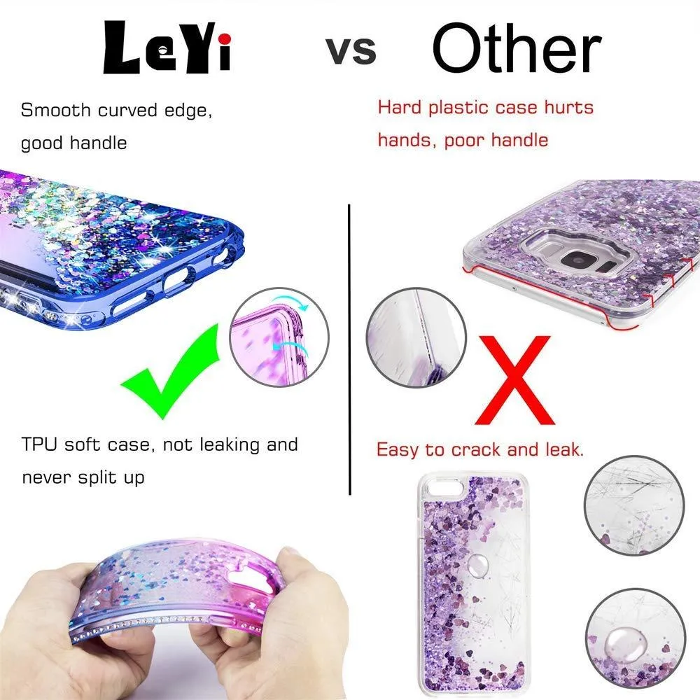 LeYi Case for iPhone XR with Glass Screen Protector [2 pack], Glitter Liquid Flowing Clear Transparent Diamond Personalise TPU Gel Silicone Shockproof