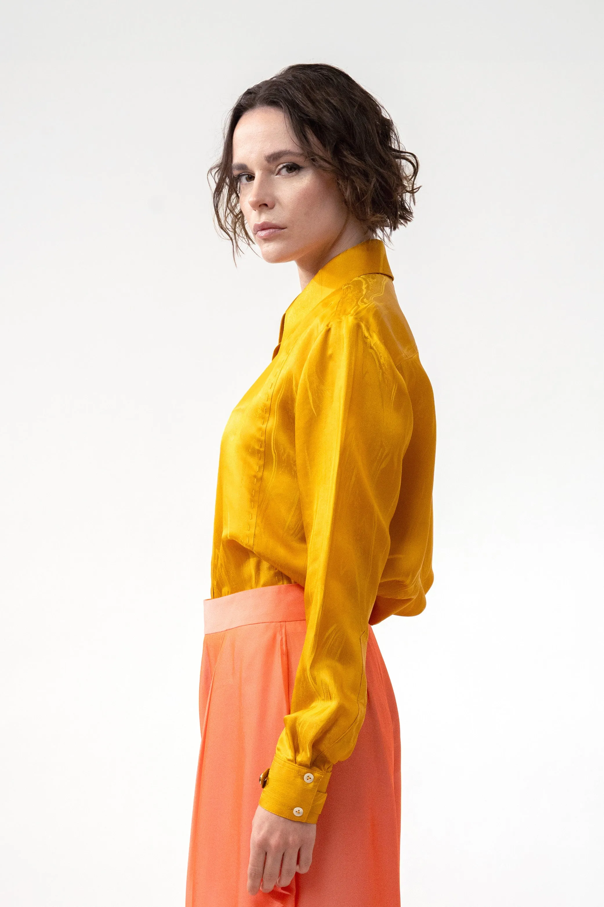 LOCK yellow marble - silk shirt