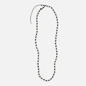 Long Knotted 10MM Pearl and Leather Necklace with Tail