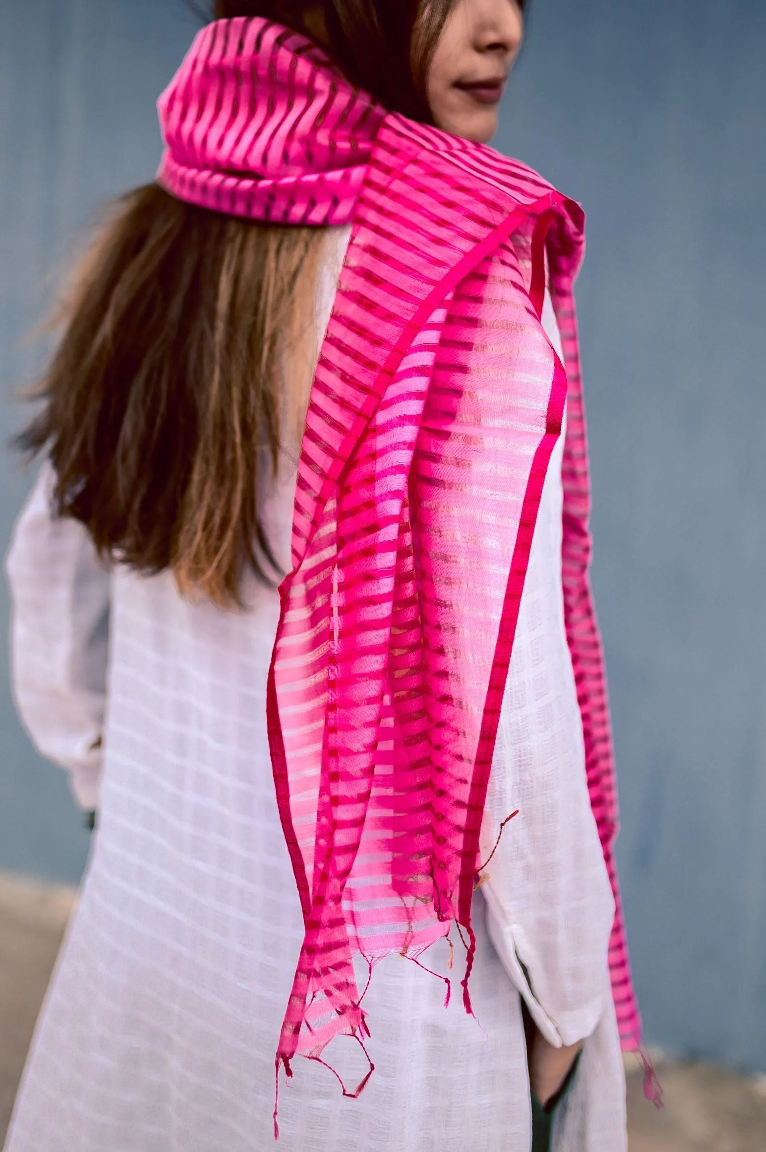 Maheswari handloom stole - Pink