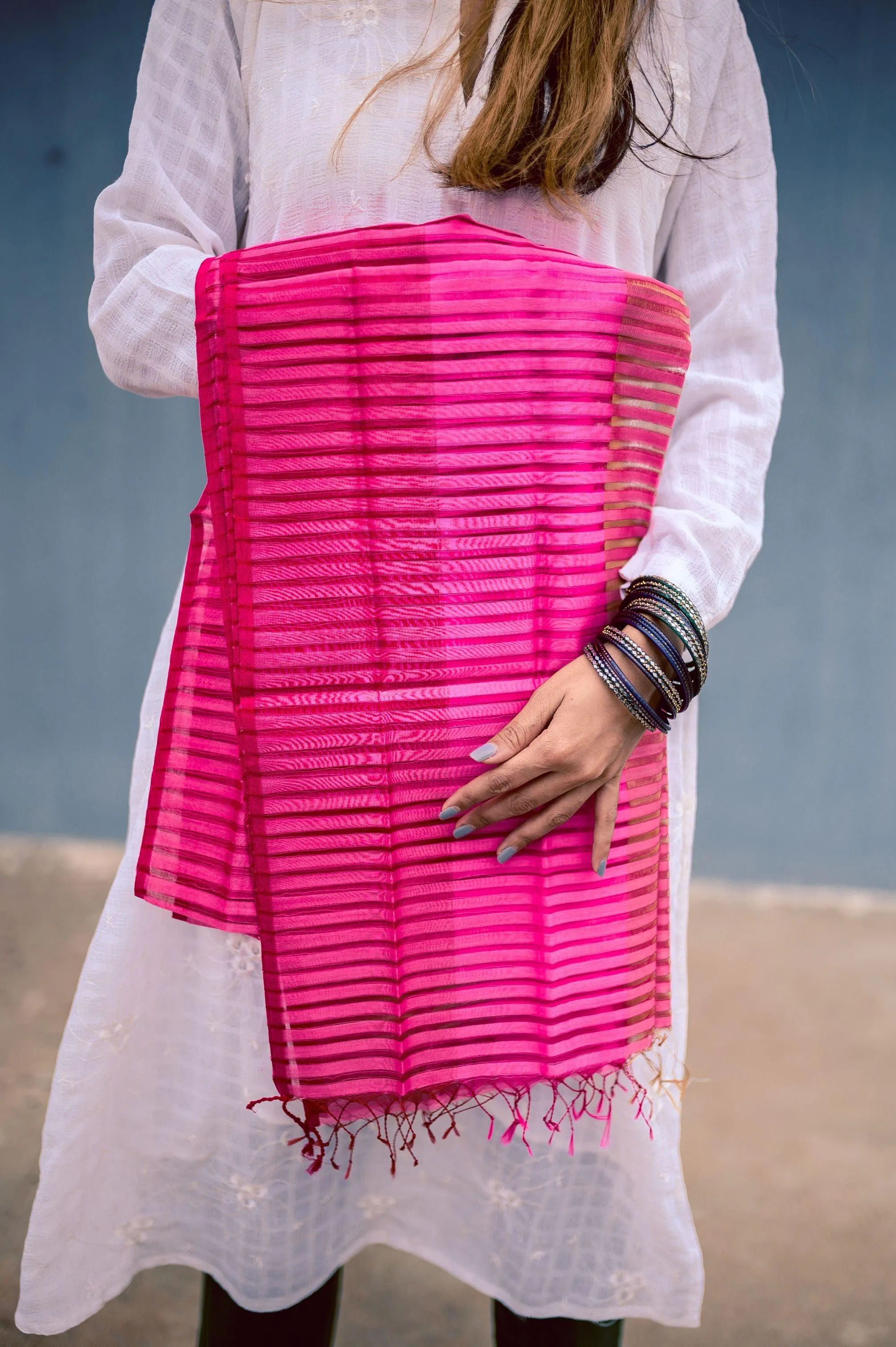 Maheswari handloom stole - Pink