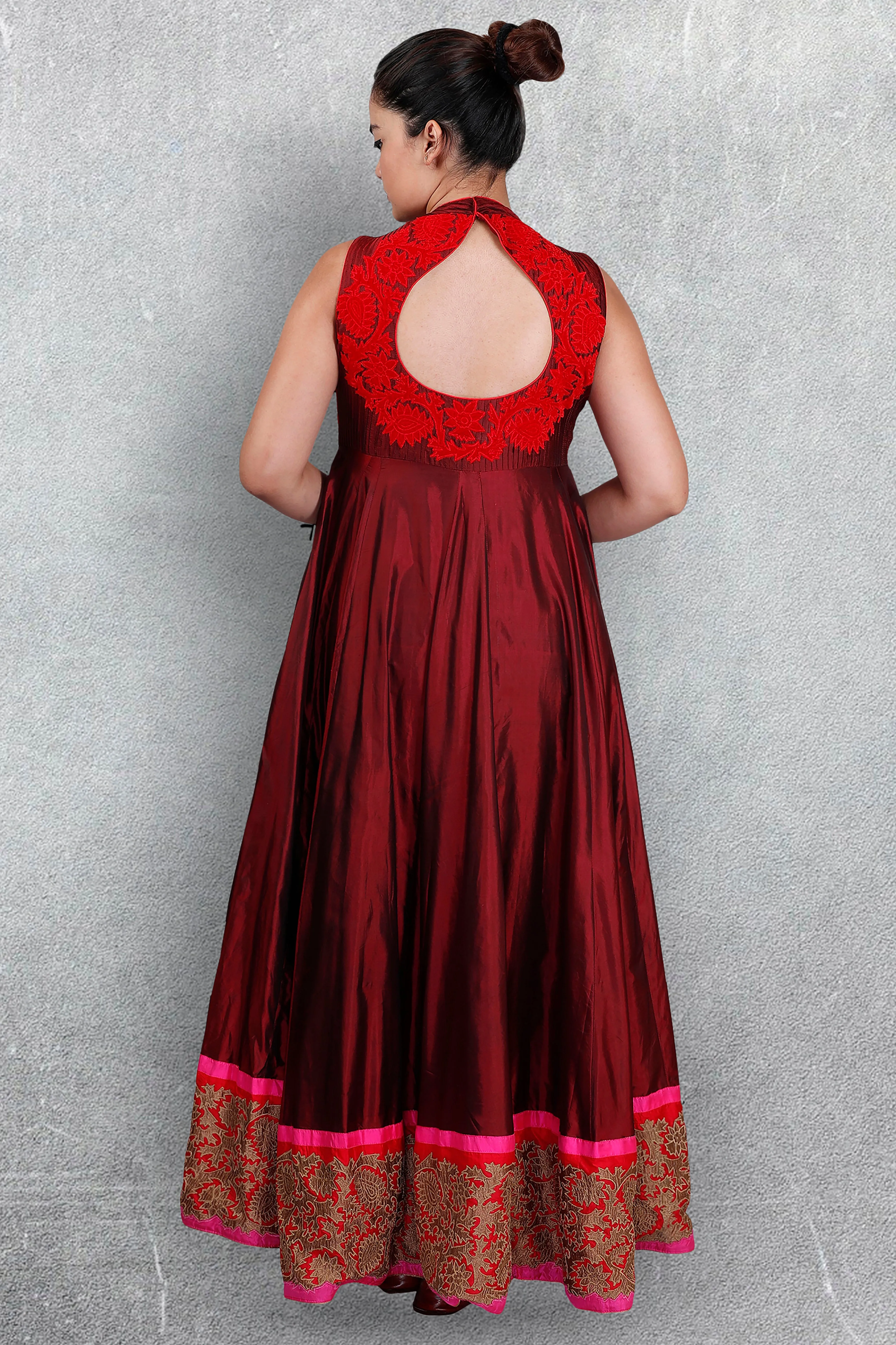 Maroon Applique Organza Salwar