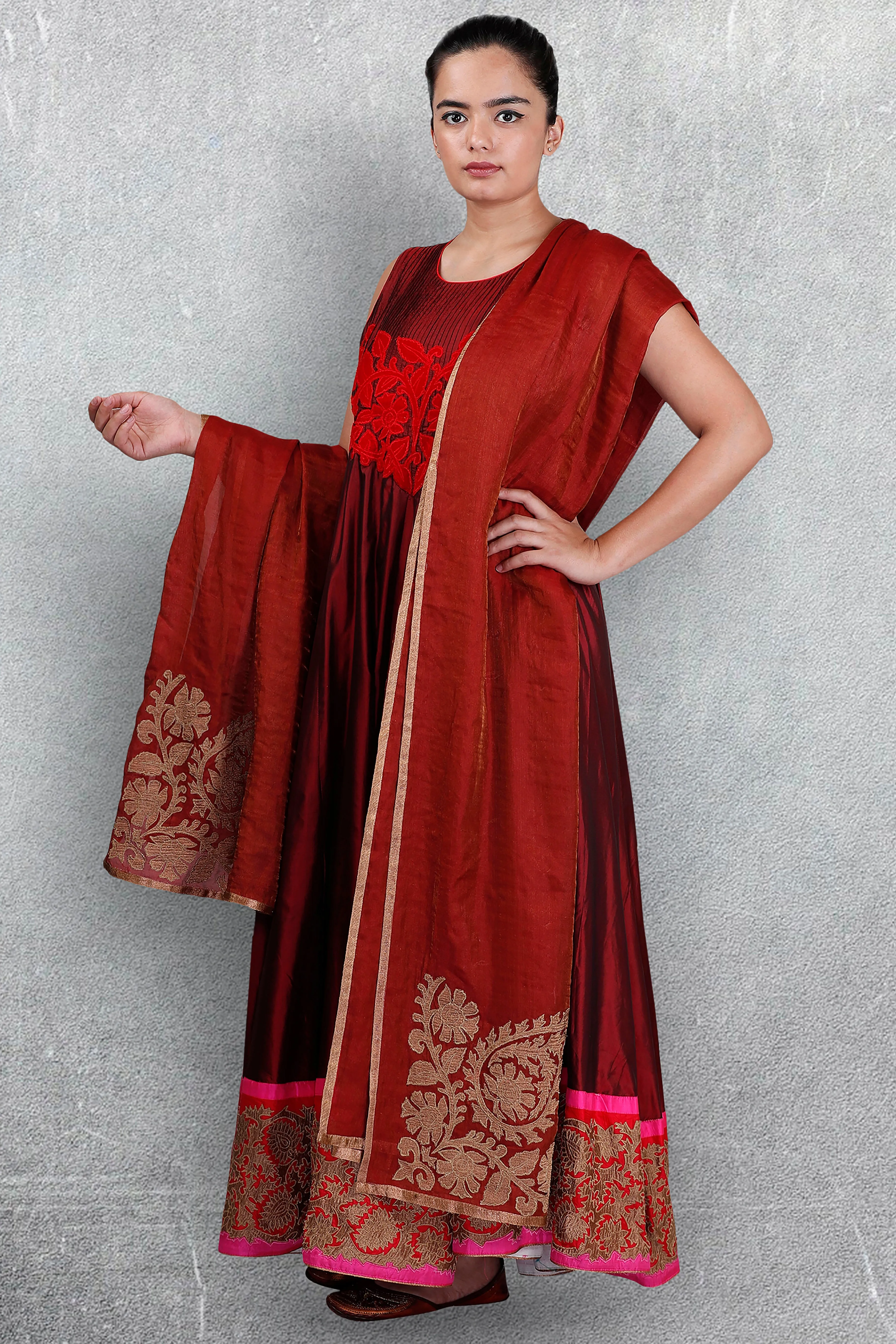 Maroon Applique Organza Salwar