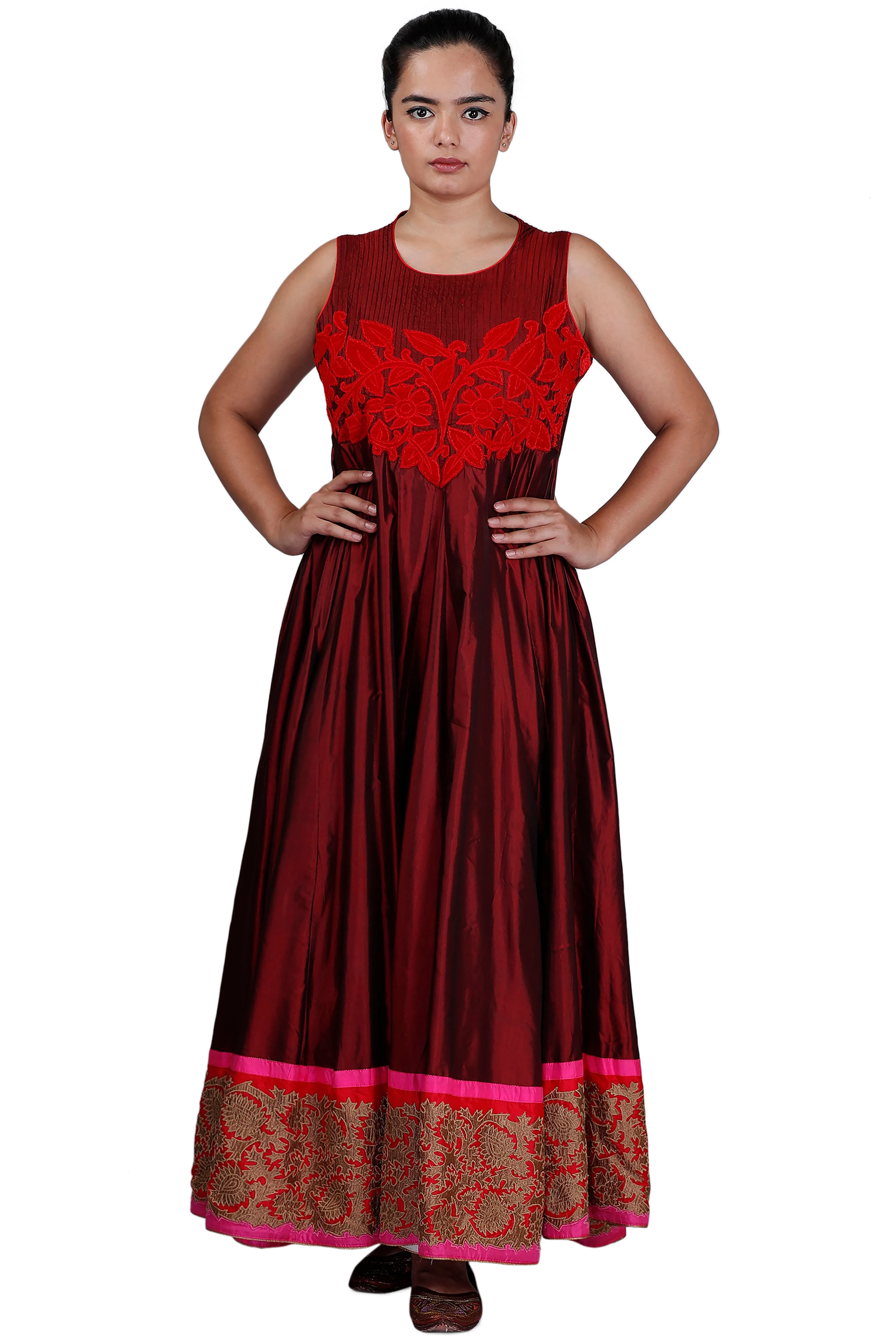 Maroon Applique Organza Salwar