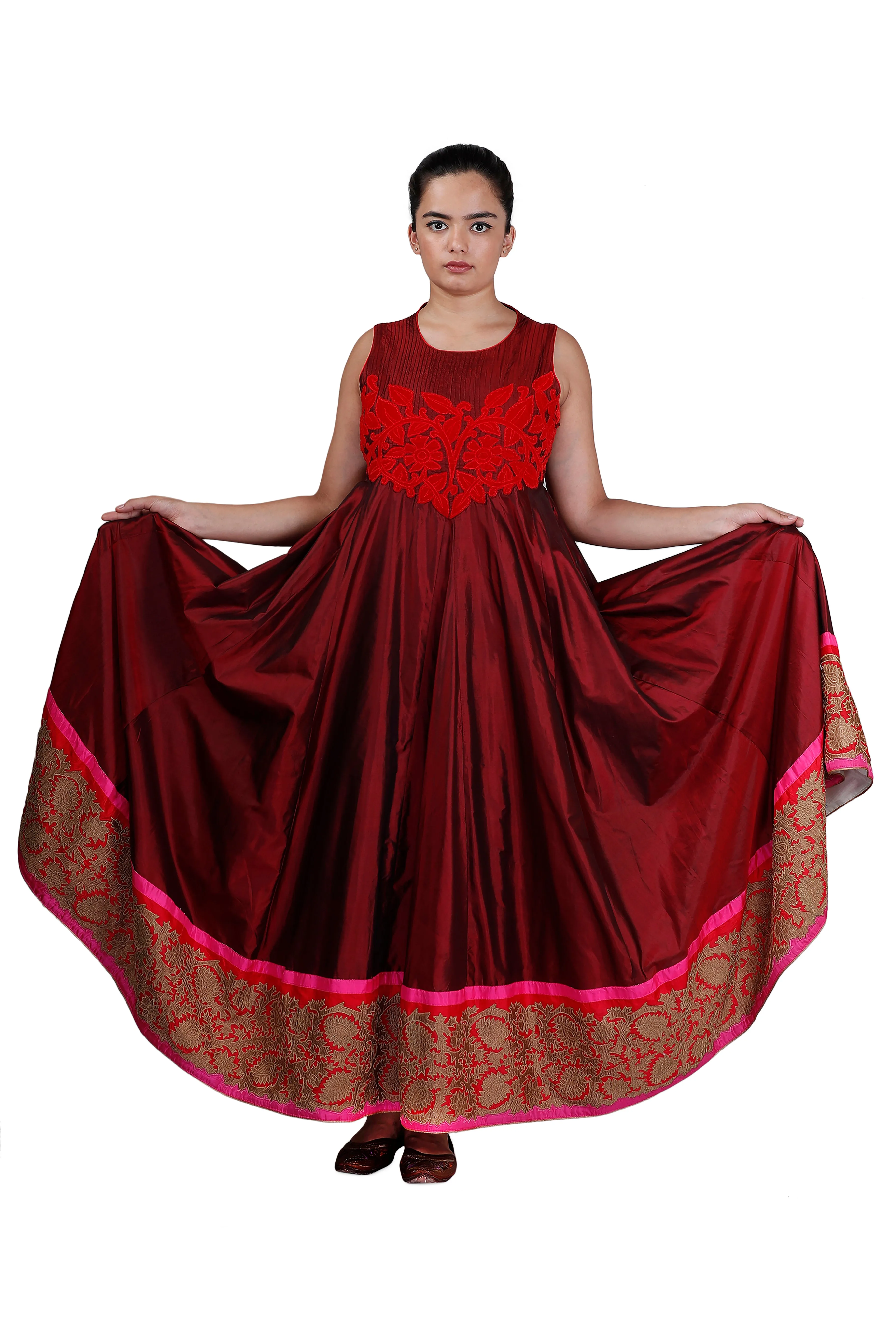 Maroon Applique Organza Salwar