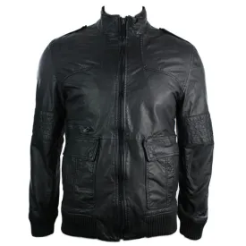 Mens All Retro Real Leather Jacket Jack Vintage Look Black Bomber