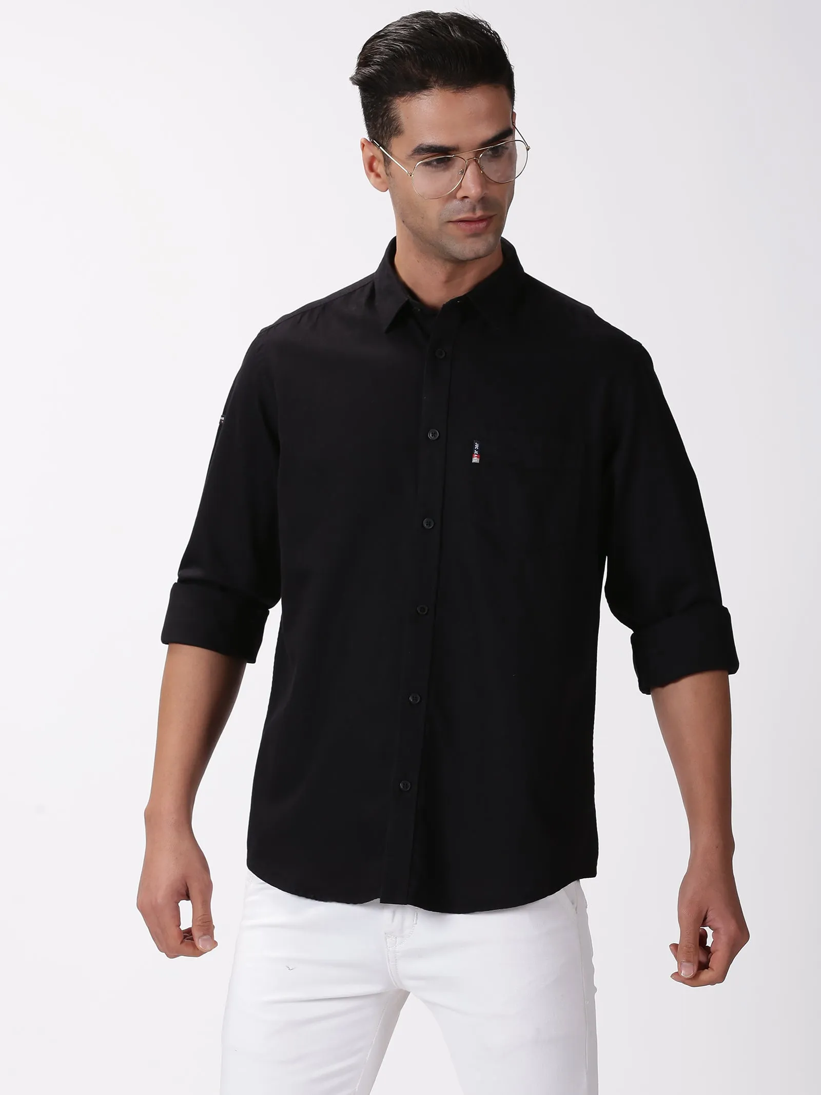 MEN'S BLACK SOLID SLIM FIT SHIRT