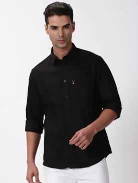 MEN'S BLACK SOLID SLIM FIT SHIRT