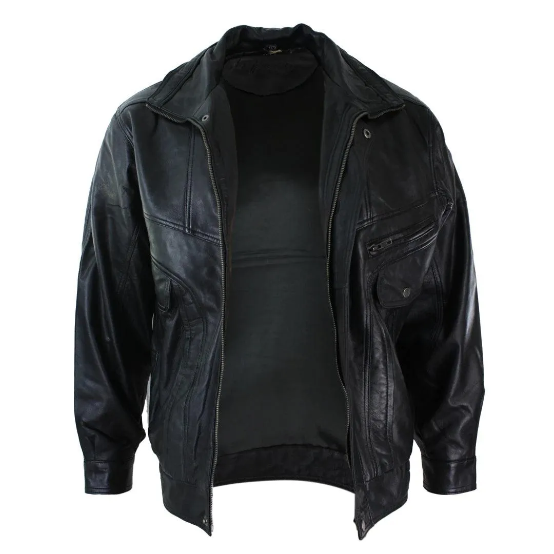 Mens Classic Bomber Black Nubuck Washed Brown Real Leather Jacket