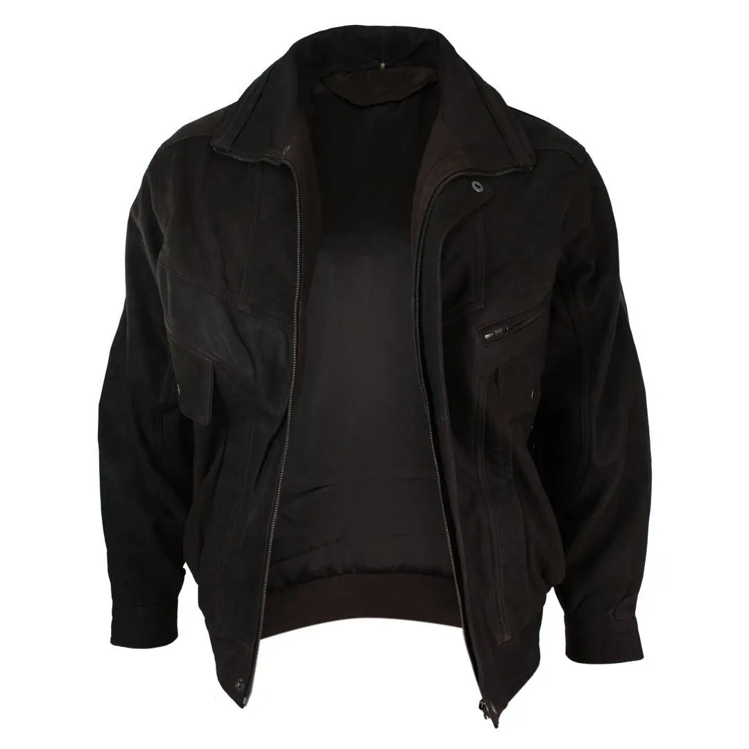 Mens Classic Bomber Black Nubuck Washed Brown Real Leather Jacket