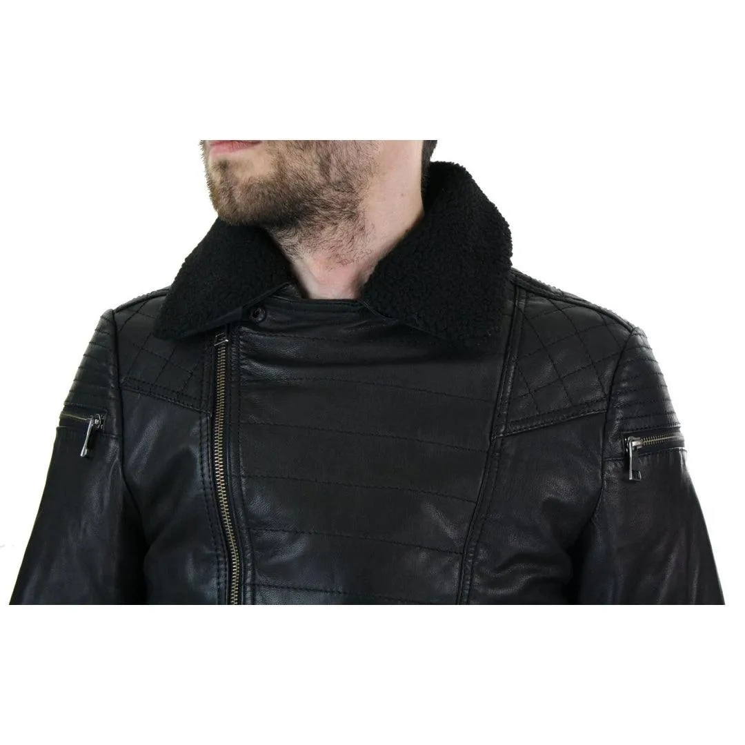 Mens Cross zip Biker Pilot Motorcycle Jacket Real Leather Air Force 1