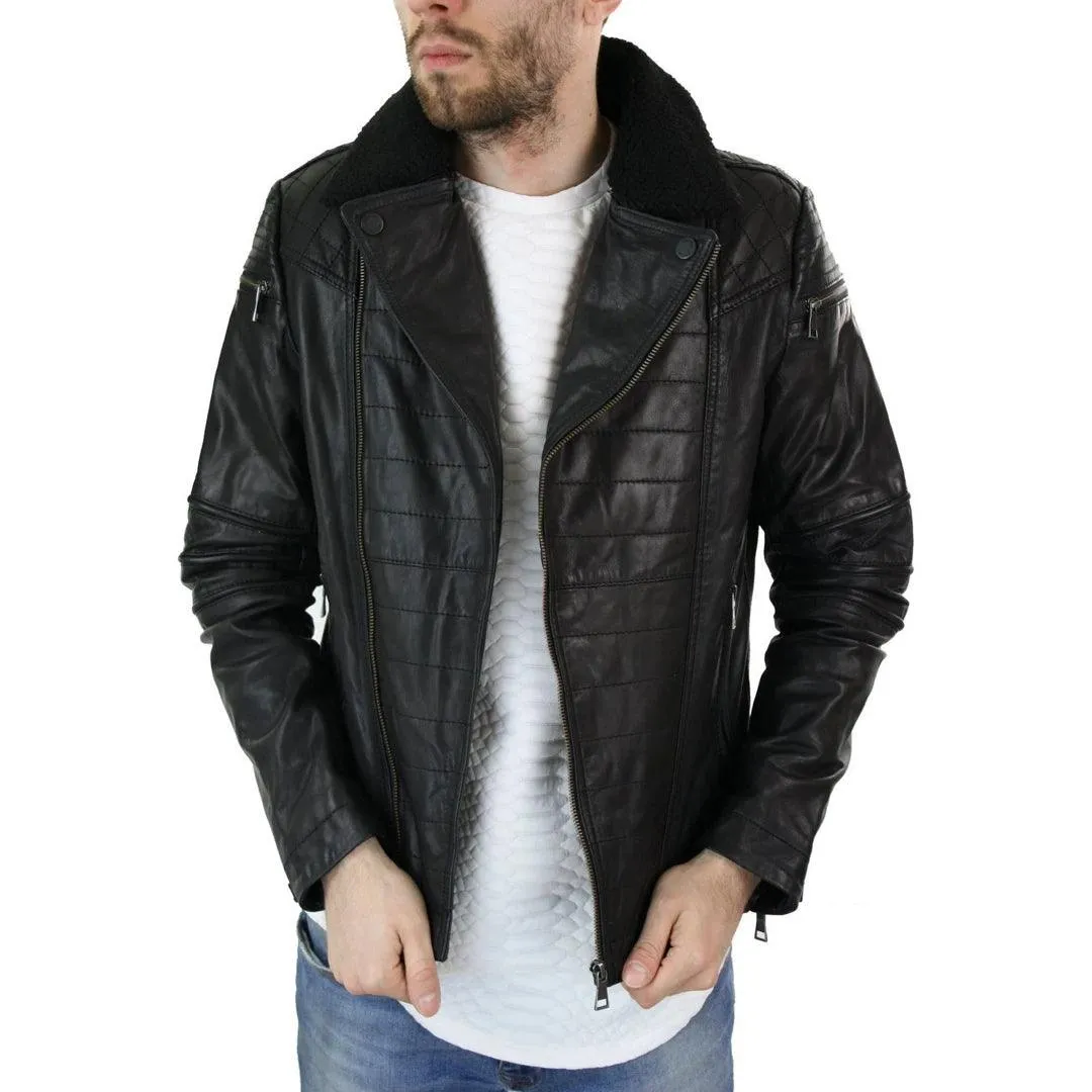 Mens Cross zip Biker Pilot Motorcycle Jacket Real Leather Air Force 1