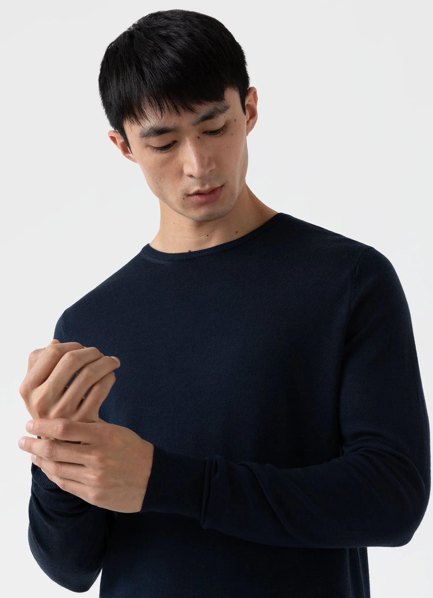 Men's Extra-Fine Merino Crew Neck in Light Navy