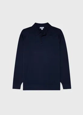 Men's Extra-Fine Merino Polo Shirt in Light Navy