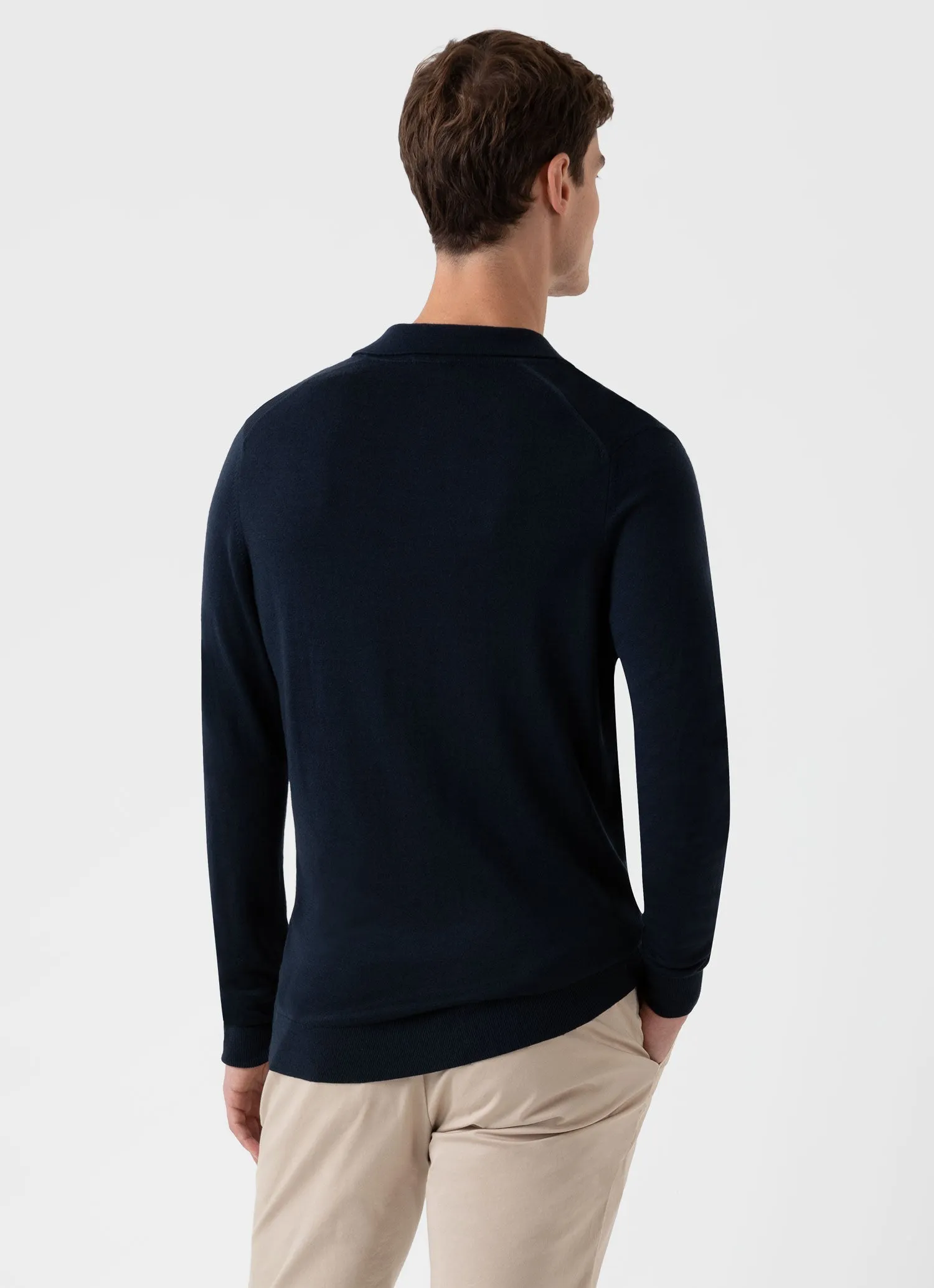 Men's Extra-Fine Merino Polo Shirt in Light Navy