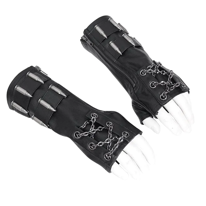 Men's Gothic Bullet Zipper Fingerless Gloves