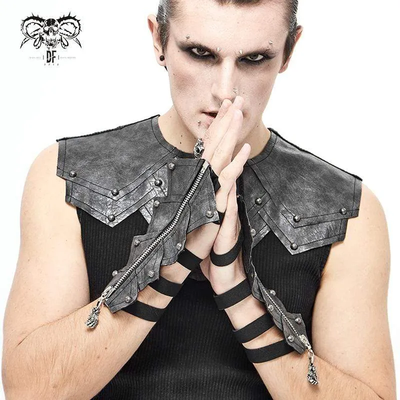 Men's Gothic Rivets Elastic Bandage Black Gloves with Skull Zipper