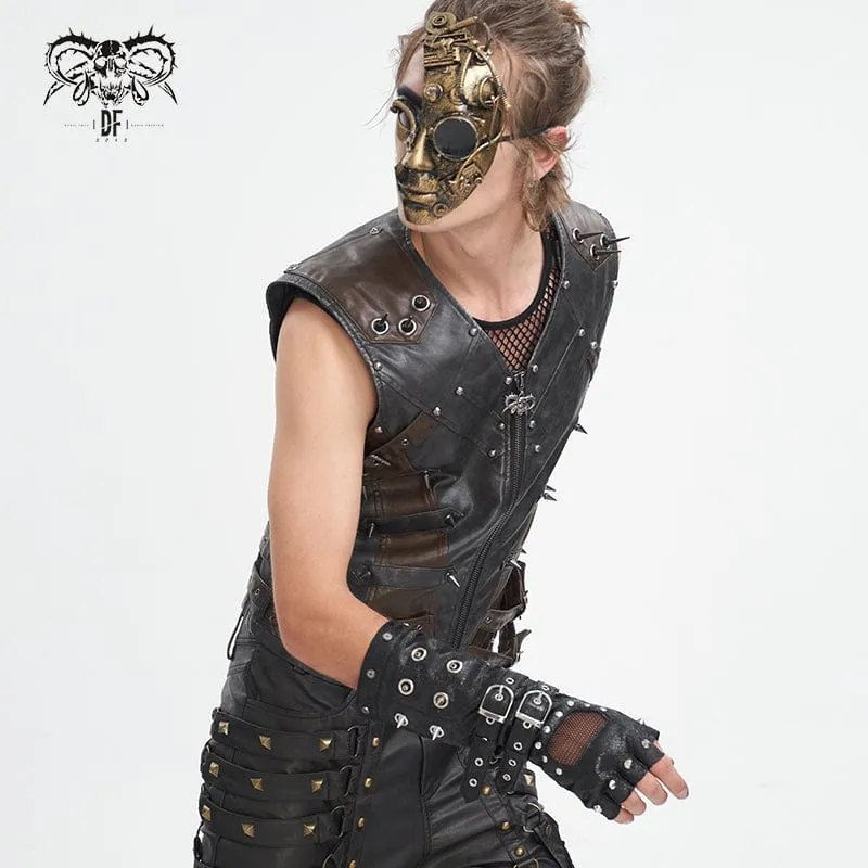 Men's Gothic Studded Mesh Splice Half-finger Gloves