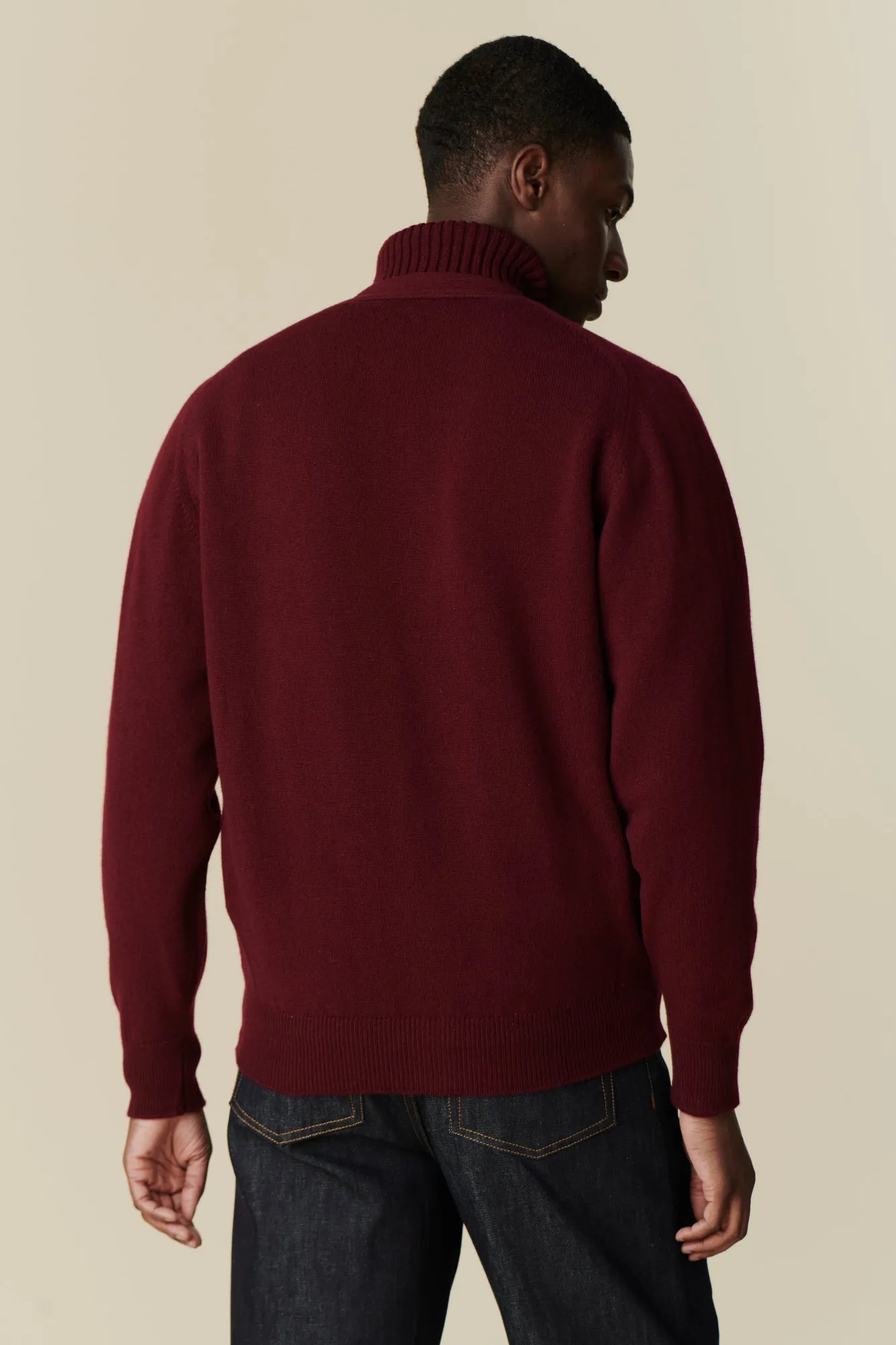 Men's Lambswool Cardigan - Burgundy