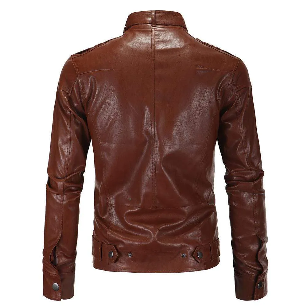 Men's Punk Front Zip Faux Leather Jackets With Pockets