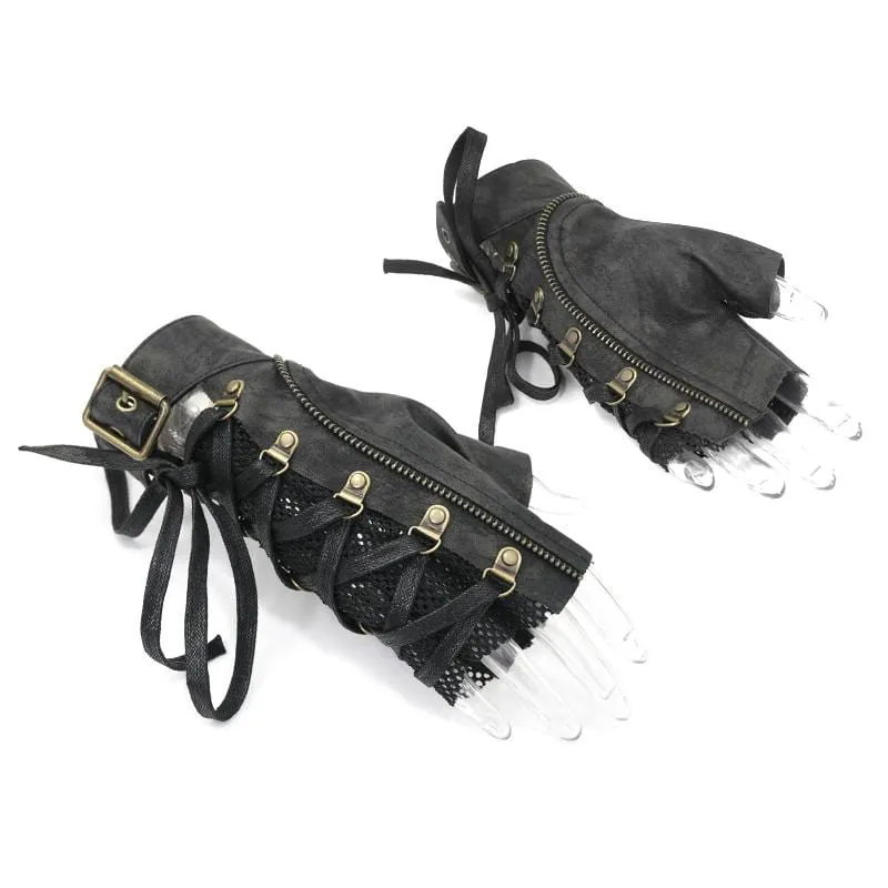 Men's Punk Lace-up Mesh Faux Leather Half Gloves