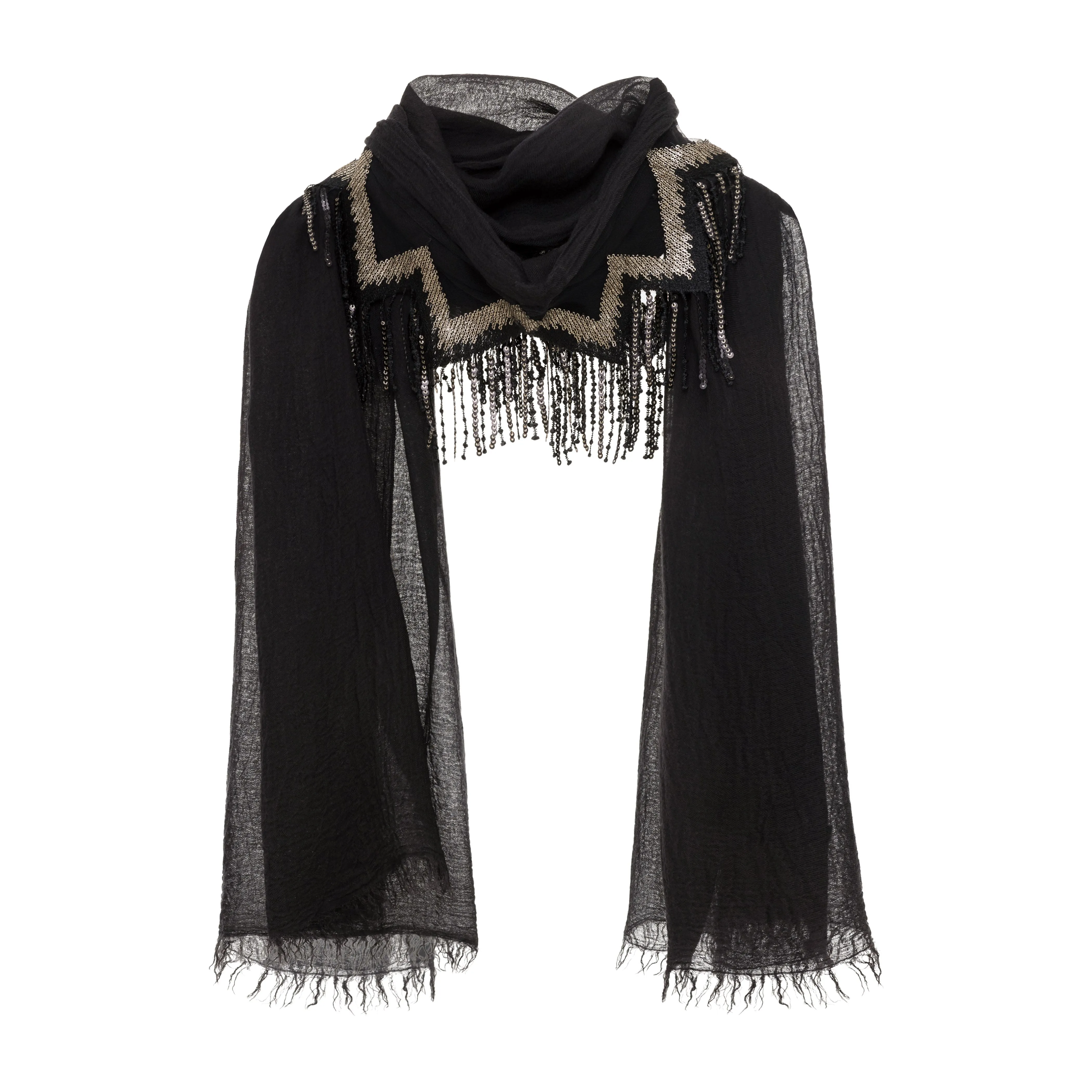 Metallic Sequin Scarf - Black with Gold and Silver