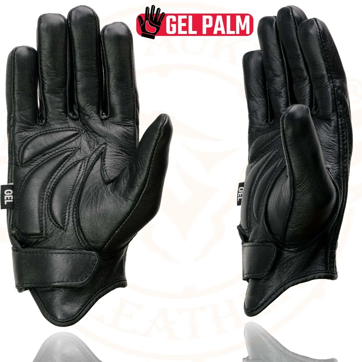 Milwaukee Leather MG7510 Men's Black Leather Gel Padded Palm Short Wrist Motorcycle Hand Gloves W/ ‘Full Panel Cover’