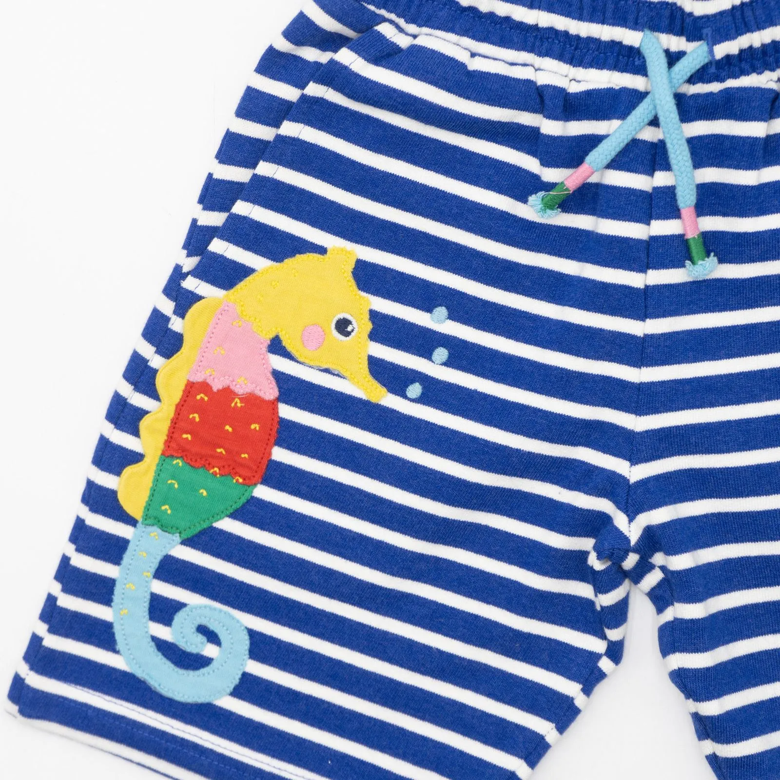 Mini Boden Boys Blue Striped Summer Shorts Drawstring Elasticated Waist with Pocket