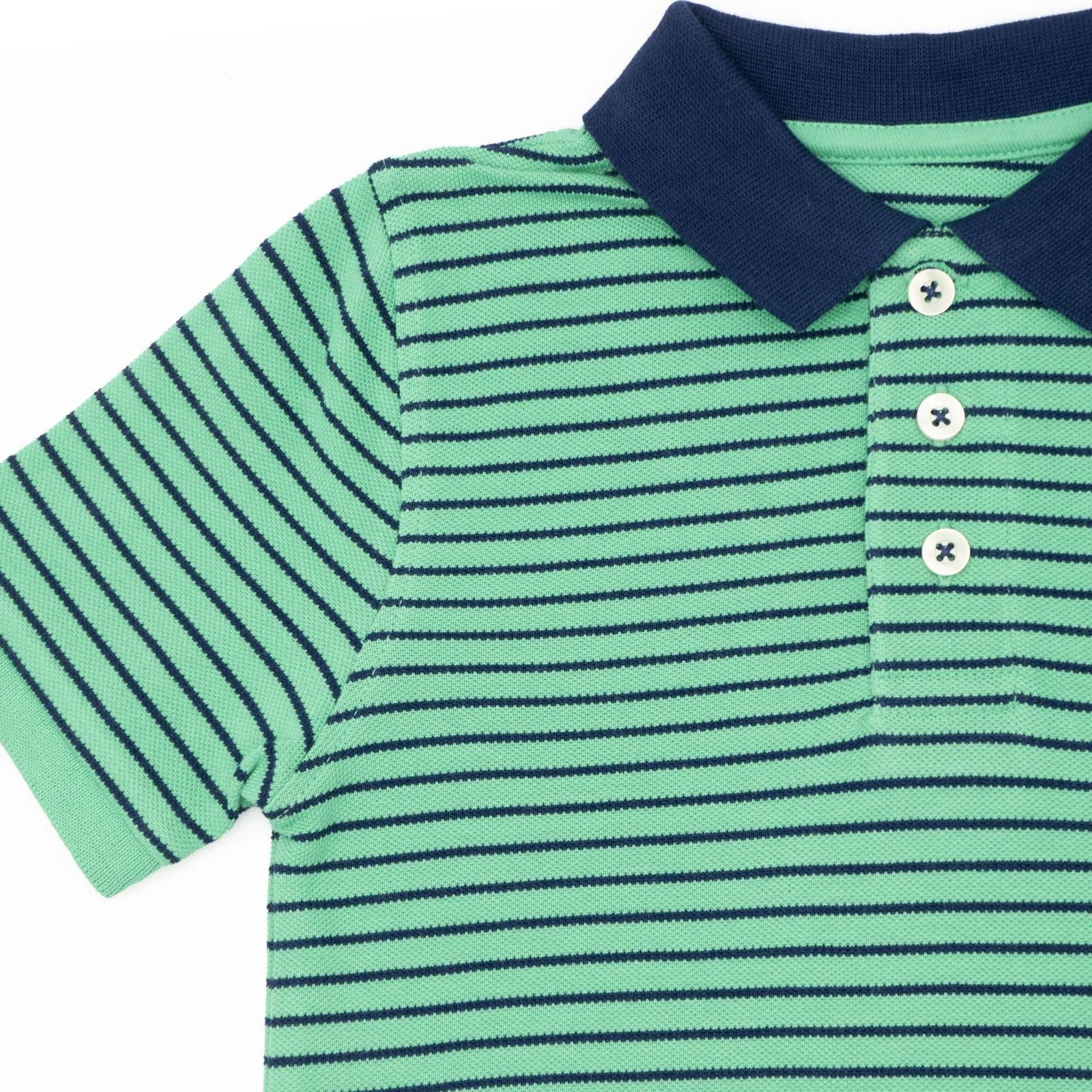 Mini Boden Boys Green Stripe  Short Sleeve Polo Shirts