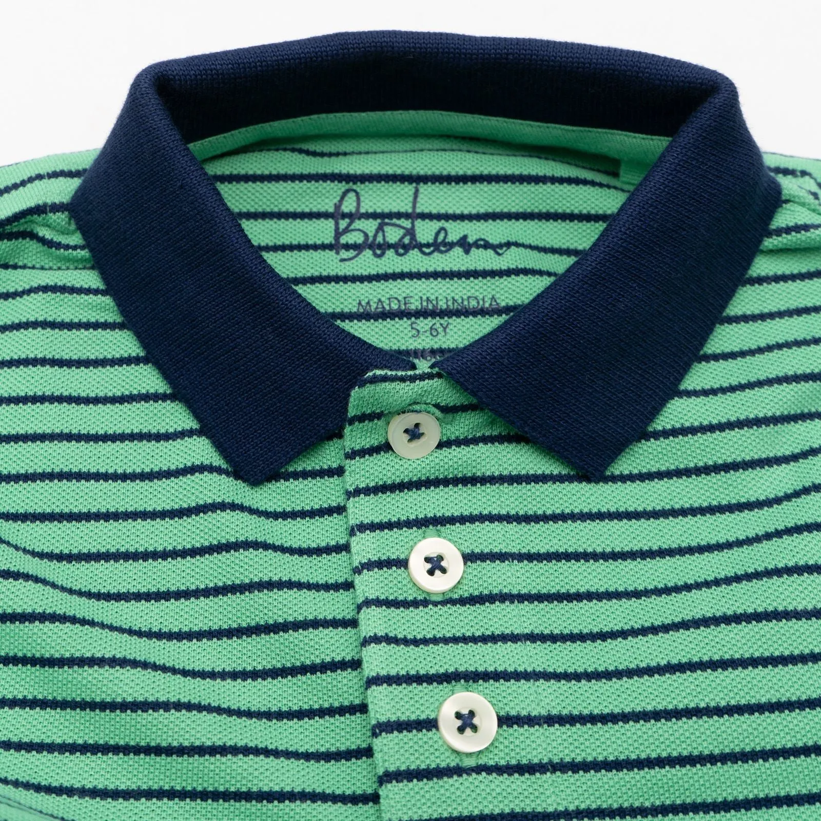 Mini Boden Boys Green Stripe  Short Sleeve Polo Shirts