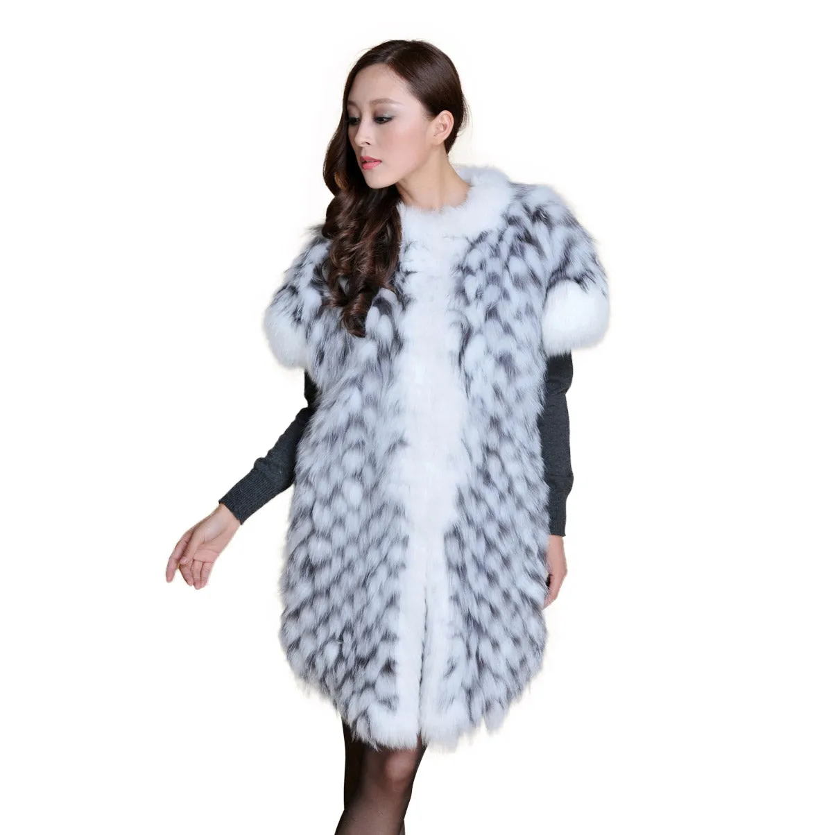 Natural Fox Fur Coat Overcoat Vest Jacket Womens' Dress Ladies' Top Dress