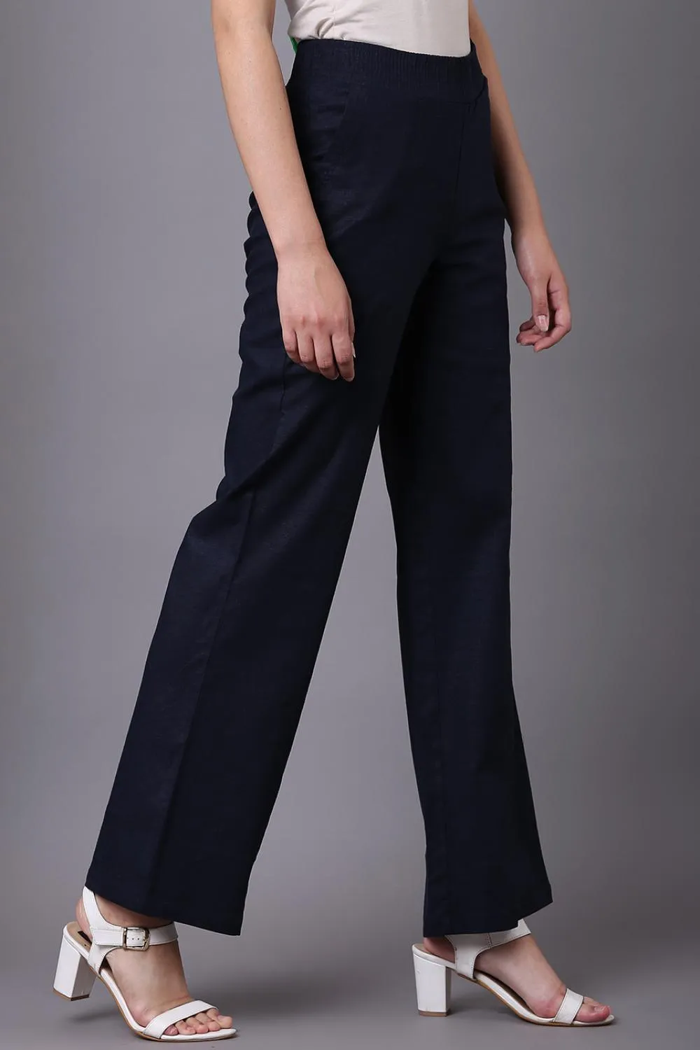 Navy Blue Long Plain Pant