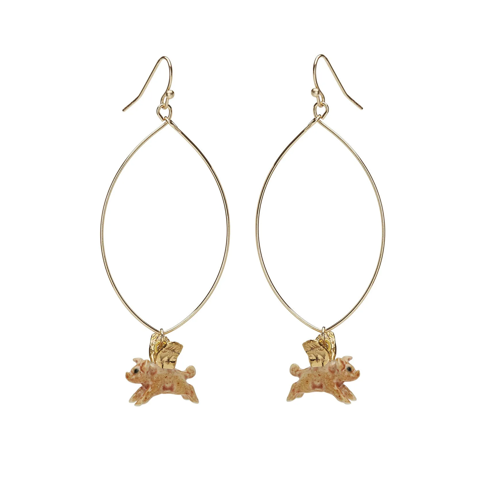 Oval Drop Flying Pig Earrings