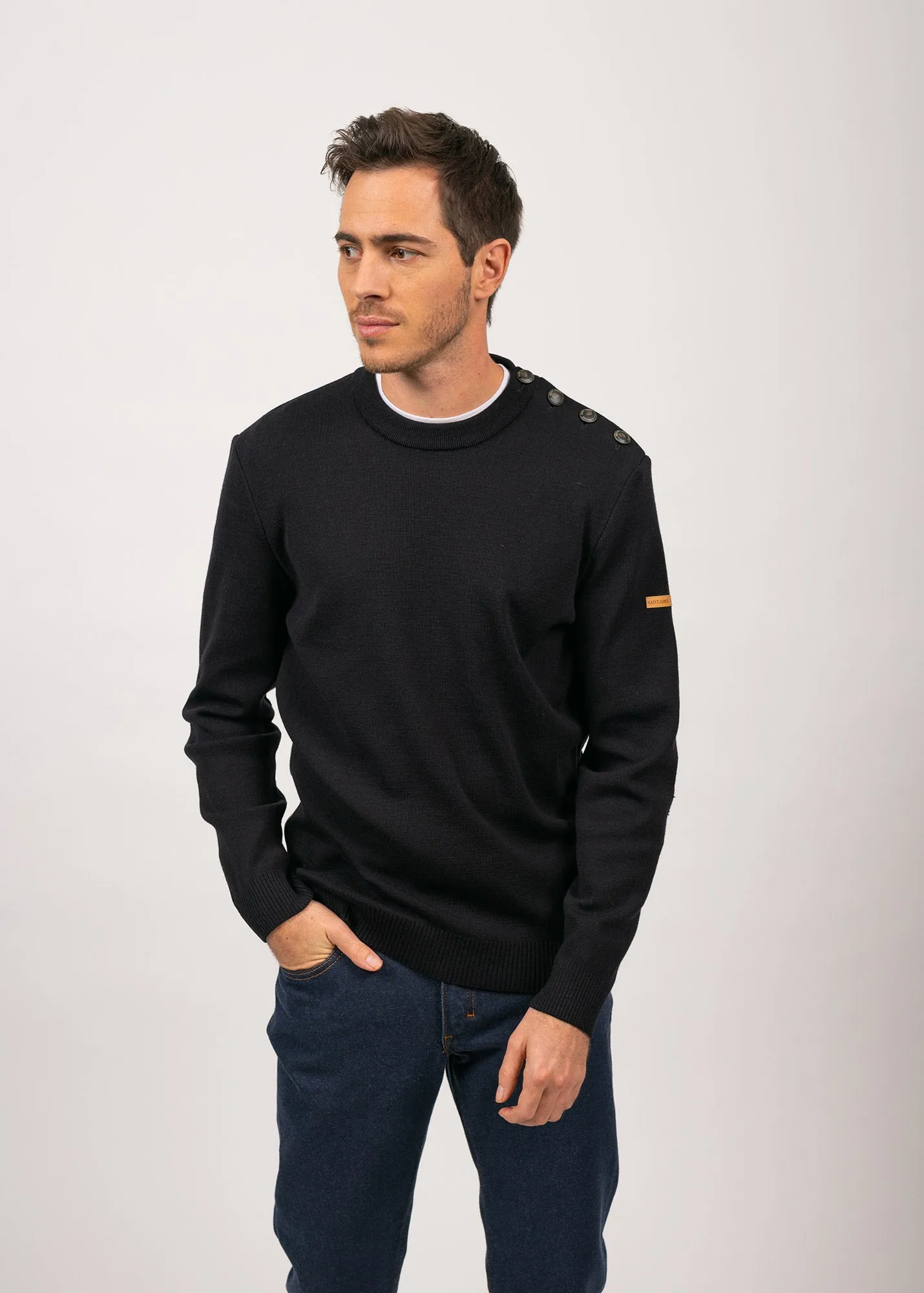 Patrimoine sailor jumper with elbow patches - SAINT JAMES x Atelier Tuffery (MARINE)