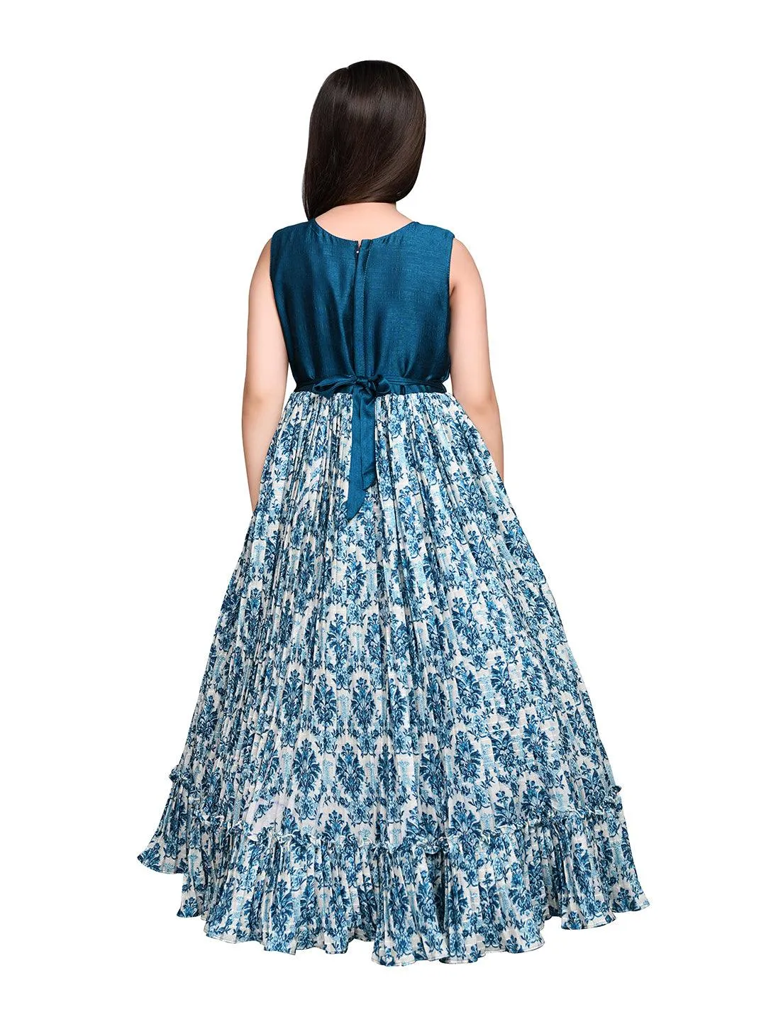 Peacock Blue Coloured Ethnic Maxi Dress Gown For Girls