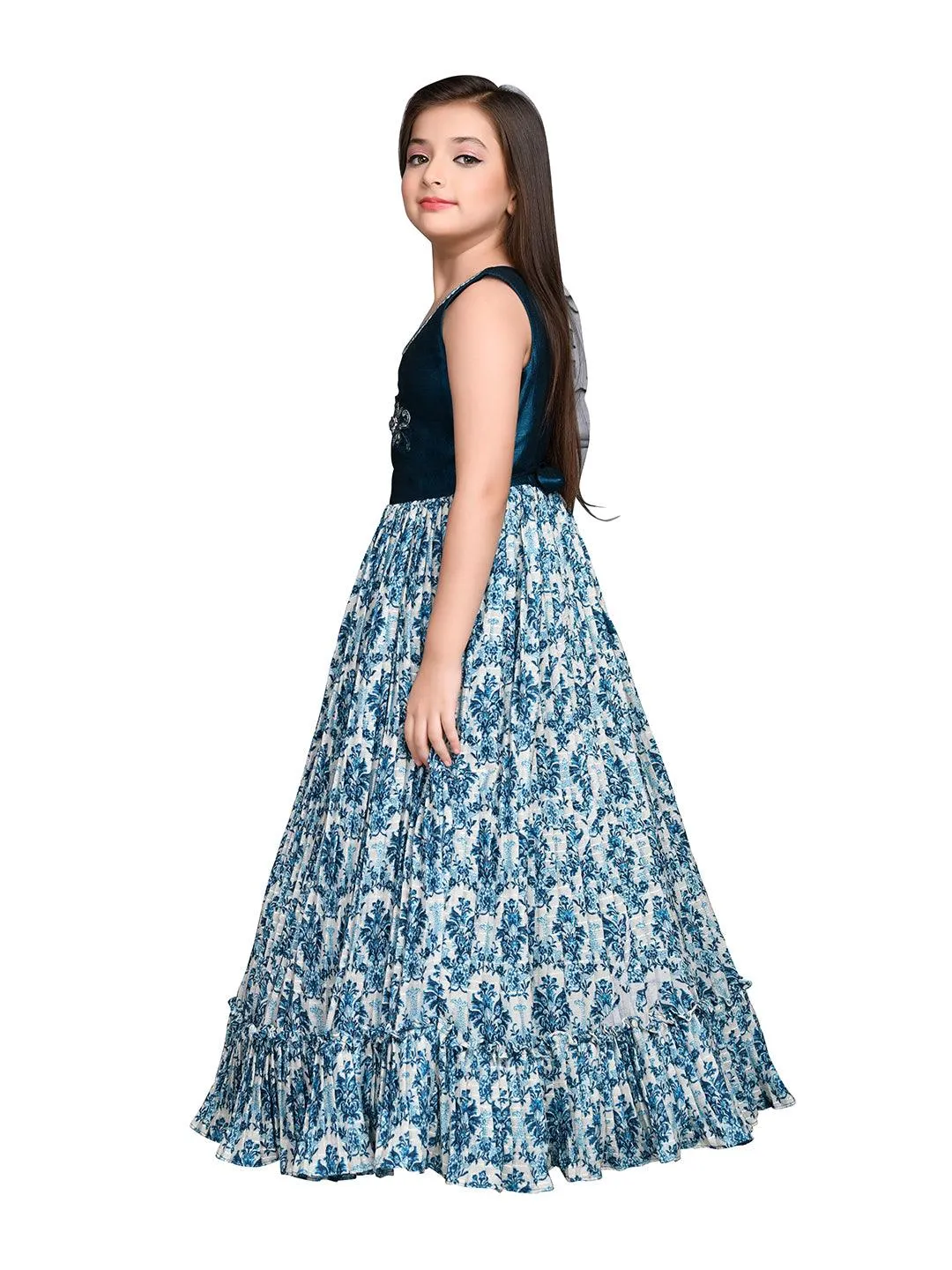 Peacock Blue Coloured Ethnic Maxi Dress Gown For Girls