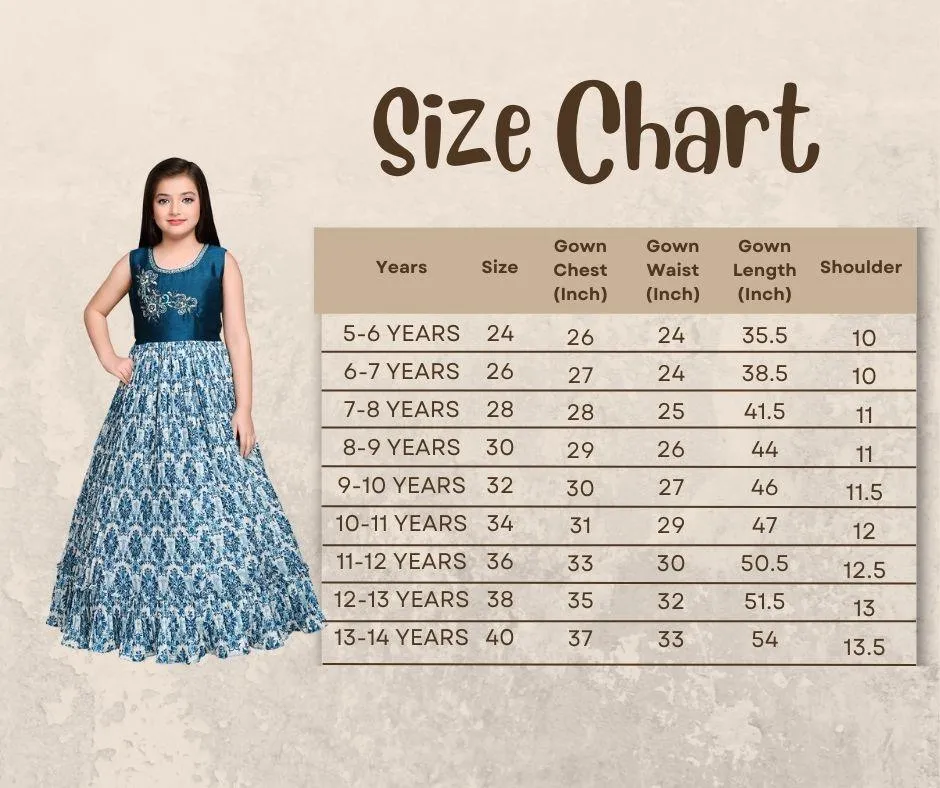 Peacock Blue Coloured Ethnic Maxi Dress Gown For Girls