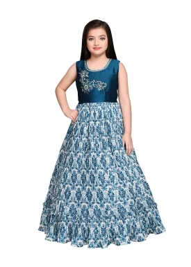 Peacock Blue Coloured Ethnic Maxi Dress Gown For Girls