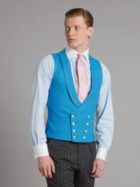 Pure Silk Double Breasted Vest - Mid Blue