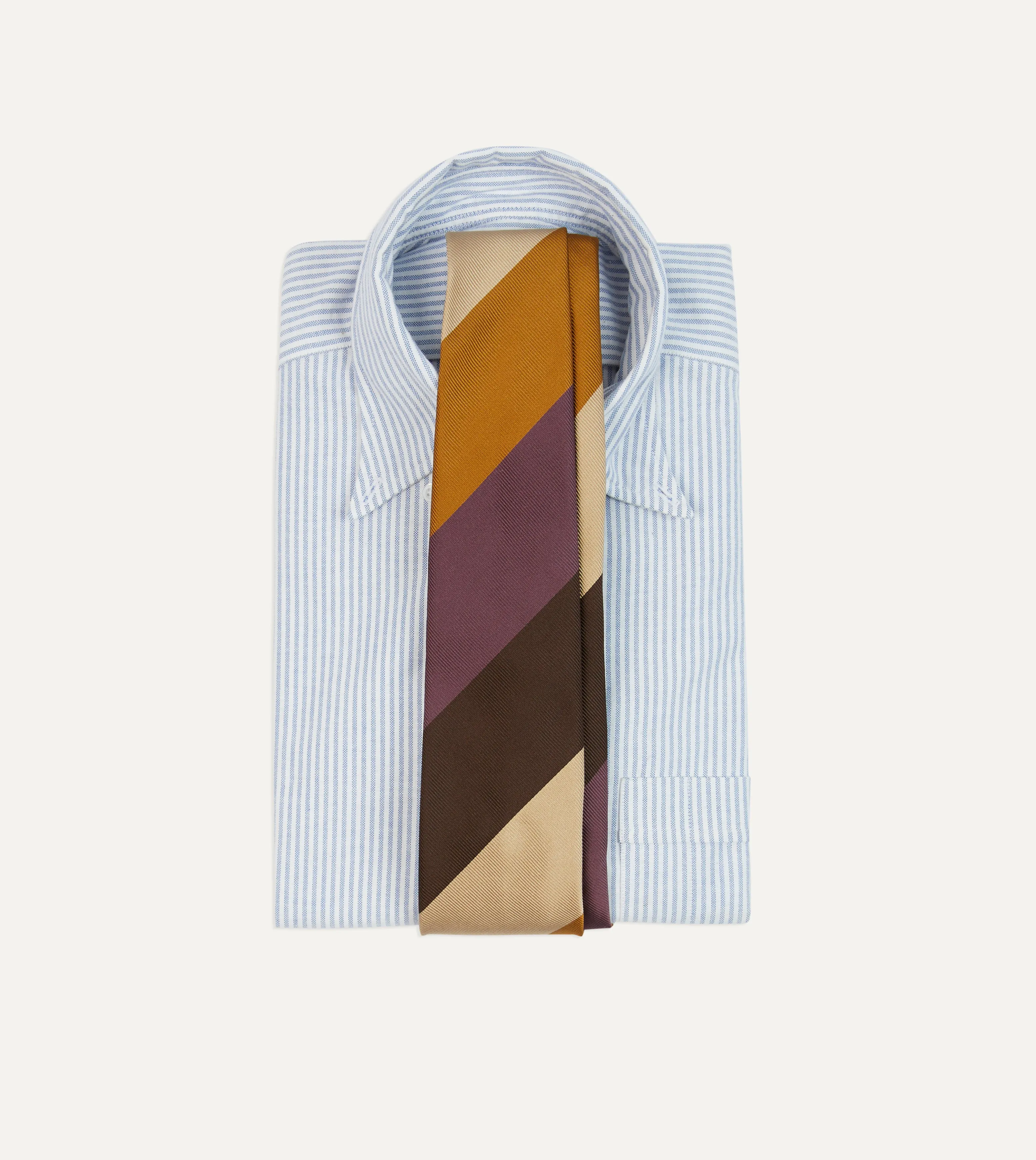 Purple, Brown and Cream Wide Stripe Repp Silk Tipped Tie