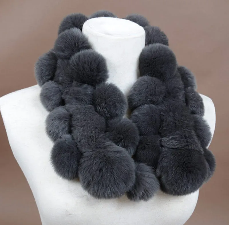 Real REX Rabbit Fur Ball Scarf Cute Wrap Cape Shawl Neck Warmer Children Women Winter Scarf FS14515